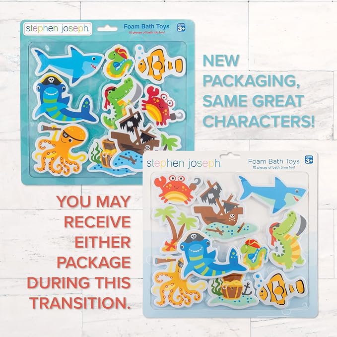 Stephen Joseph, Floating Foam Bath Character 10-Piece Toy Set, Shark