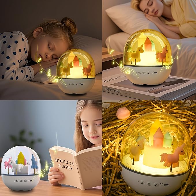 Colorful Life Carousel Night Light, White/Warm/Ice Blue Light, Gift for Girls Boys Bedroom Decor (Carousel Night Light, USB Powered) (No Battery, No Remote Control)