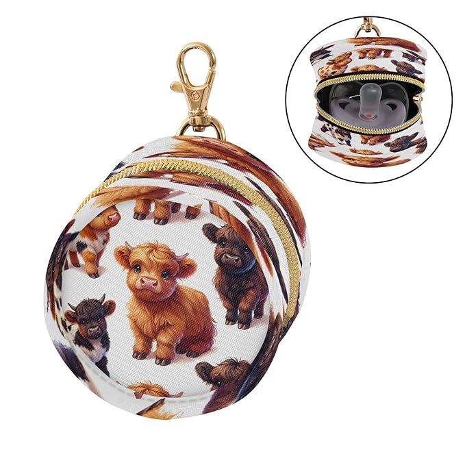 Little Highland Cows Pacifier Holder Case Portable Newborn Baby Pacifiers Pouch with Clip for Boys & Girls
