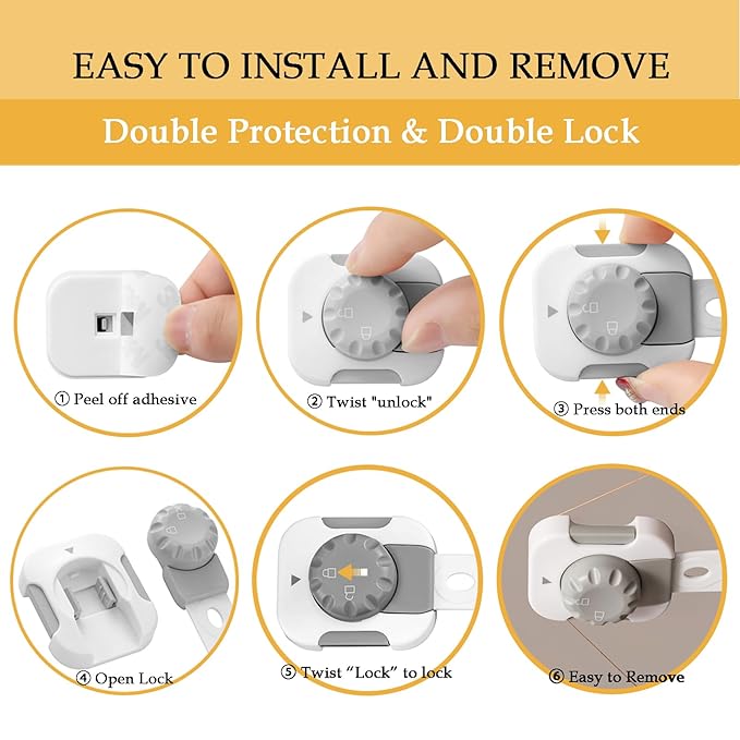 Fursafe&Q Child Safety Cabinet Locks, Baby Cabinet Locks Adhesive Adjustable Child Safety Strap Locks Drawer Fridge Ovens Toilet Latches No Screws for Furniture Kitchen White 2Pack