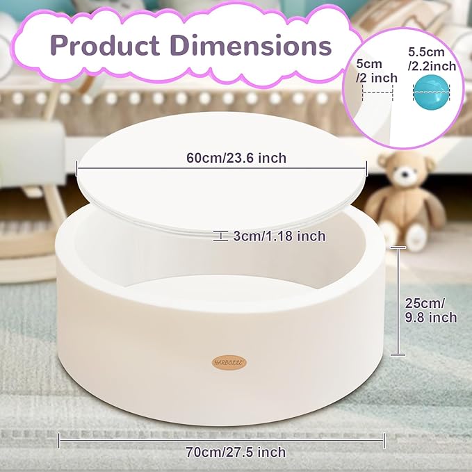 HARBOLLE Baby Ball Pit 27.6" Soft Round Memory Foam Ball Pits NOT Included Balls Indoor Outdoor Playpen for Babies Toddlers Kids Great Gift for Girls Boys, White