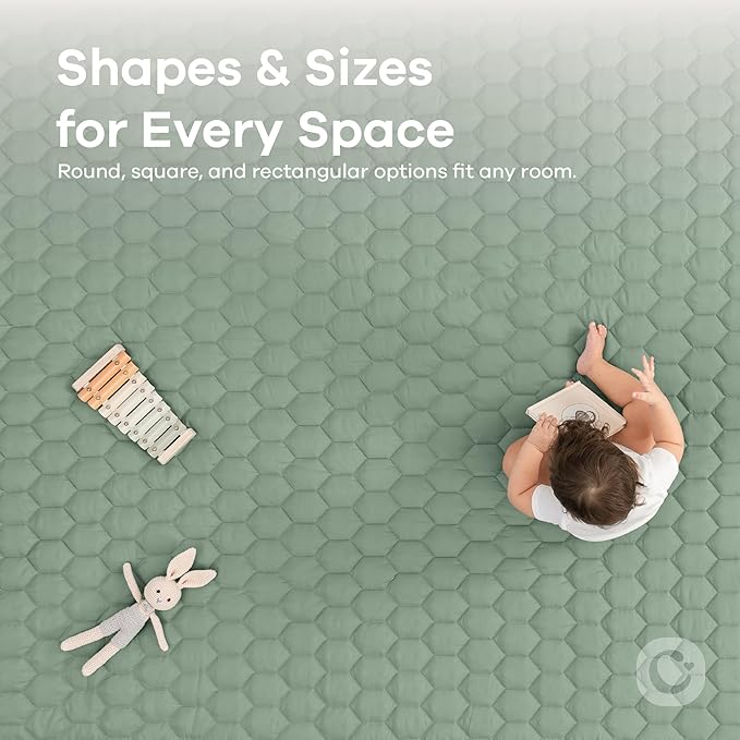 Comfy Cubs Rectangle Kids Play Mat - Small 36 x 60 inches Soft Quilted Baby Floor Mat with Non-Slip Bottom - Plush Design for Toddlers' Playtime - Comfortable and Durable - Fern