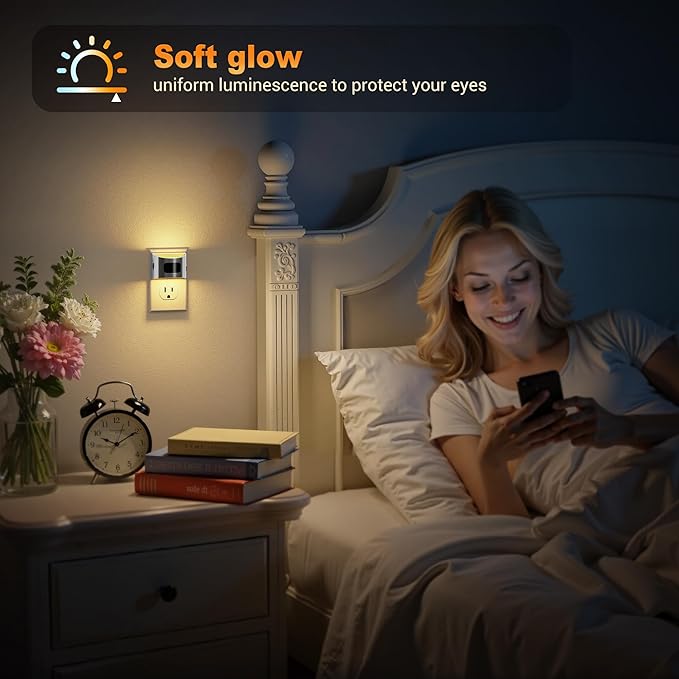 JandCase Motion Sensor Night Light, Night Lights Plug into Wall, Dusk to Dawn Sensor Nightlight with Motion Activated, 30/60/100lm Brightness Dimmable, 3000K Warm White, for Kids Bedroom Hallway