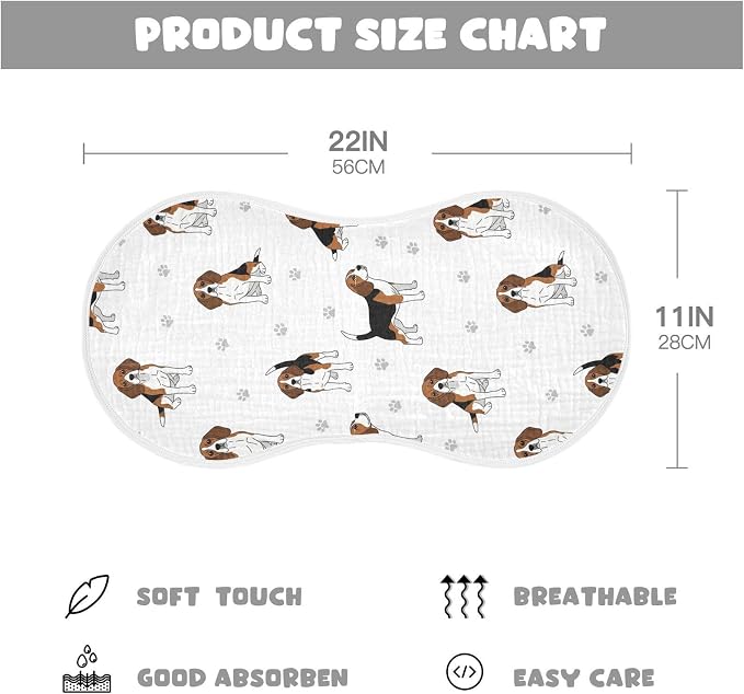 2 Pack Muslin Burp Cloths Beagle Dogs Paw White Cotton Baby Burp Cloths Extra Absorbent and Soft Spit Up Rags for Baby Boys Girls 22x11 Inch