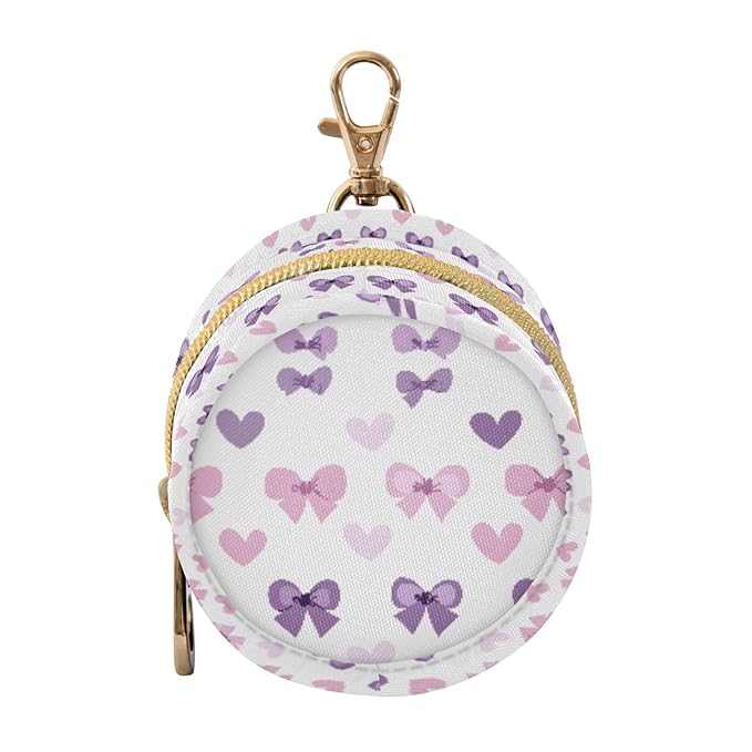 ATTX Purple Bows Pacifier Holder Case with Clip - Leakproof & Portable Storage for 2 Pacifiers (2.95" Diameter), Attaches to Diaper Bag, Stroller or Purse