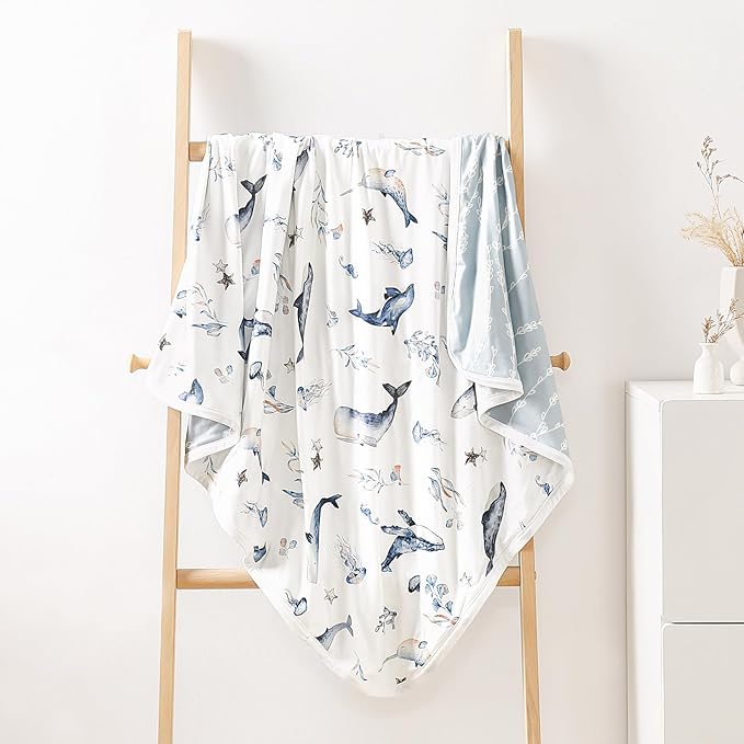 GRSSDER Baby Blankets Super Soft Jersey Knit Swaddle Blanket for Baby Girls and Boys, Double Layer Receiving Blankets 34 x 44 Inches, Extra Large for Baby Swaddling, Sea Fish