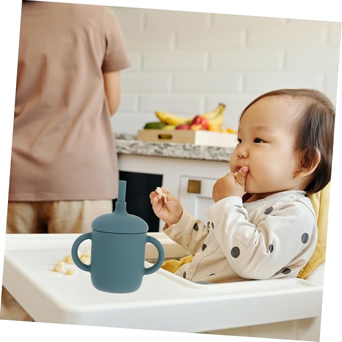 1Pc Silicone Drinking Cup with Straw Leak Training Cup for Months Smoky for Boys Learn Independence