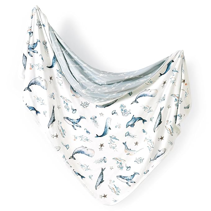 GRSSDER Baby Blankets Super Soft Jersey Knit Swaddle Blanket for Baby Girls and Boys, Double Layer Receiving Blankets 34 x 44 Inches, Extra Large for Baby Swaddling, Sea Fish