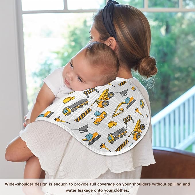 vvfelixl Muslin Burp Cloths Construction Truck Pattern Baby Washcloths for Baby Girl Boys 2 Pack