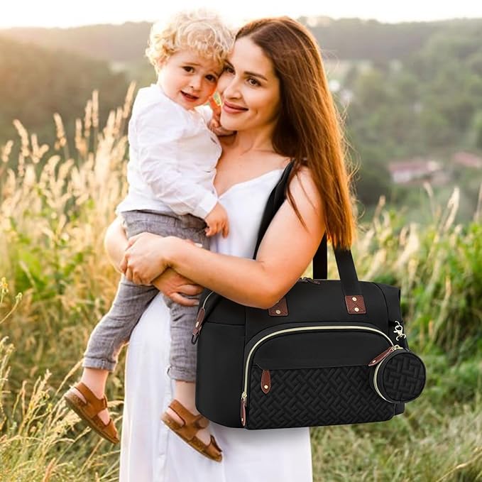 Tenot Diaper Bag Tote with Pacifier Case, Baby Bag for Women with Shoulder Straps, Travel Diaper Tote for for Mom and Dad Medium Size, Black