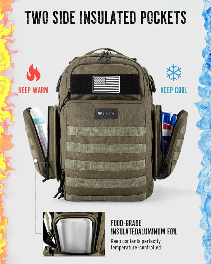 Dinictis Dad Diaper Bag, Mens Diaper Bag Backpack with Diaper Changing Mat, Military Diaper Backpack with Molle Webbing, Waterproof Pouch, Baby Wipes pocket, Insulated Bottle Pockets- Jungle Green