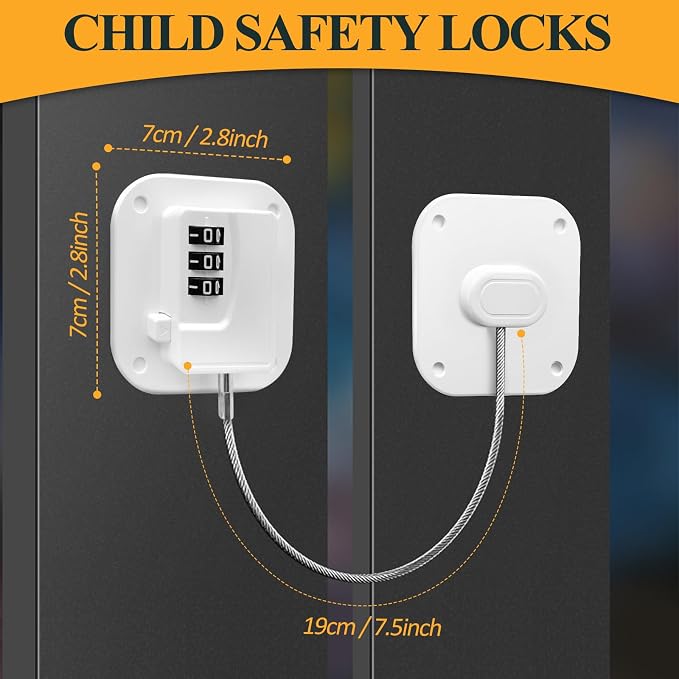 2Pack Refrigerator Lock Cabinet Locks for Baby Proofing Premium Child Safety Fridge Lock Strong Self-Adhesive No Drilling Window Drawer Closets Locks for Kids Pets