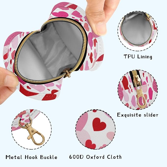 Pacifier Holder with Clip Pacifier Case for Diaper Bag Round Baby Pacifier Pouch Box Bag Portable White Pink Love Valentine