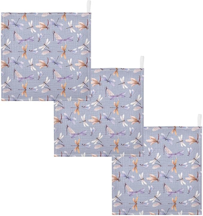 Baby Washcloths Cotton Dragonfly Baby Muslin Washcloths Soft Baby Face Towel for Newborn Infants Baby Wipes, 11.8 X 11.8 Inch, 5 Pack Lilac