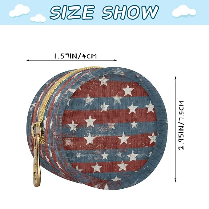 Pacifier Holder with Clip Pacifier Case for Diaper Bag Round Baby Pacifier Pouch Box Bag Portable Vintage Stars July 4th