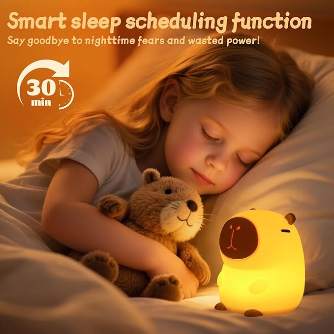 Rytinazzz Silicone Night Light for Kids, 50H Long Battery Capybara Lamp, Gift for Kids, Rechargeable Tap Control, Soft Dimmable Nursery Light