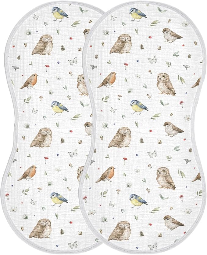 vvfelixl Burp Cloths Owl Sparrow Robin Birds for Baby Boy Girls Baby Washcloths Burp Rags 1 Pack White
