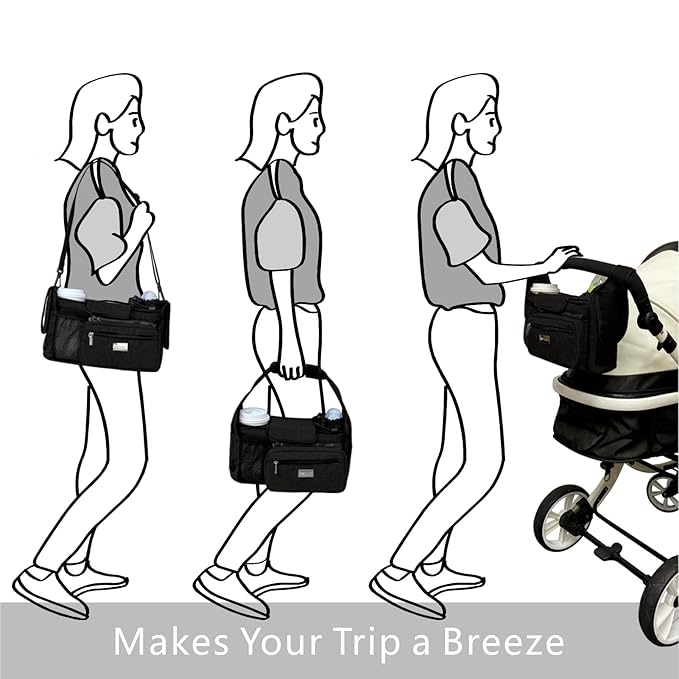 TOPDesign Universal Baby Stroller Organizer, Stroller Caddy with Detachable Mesh Bag & Heightened Insulated Cup Holders & Non-Slip Secure Hooks Accessories, Fits Most Strollers (Green)