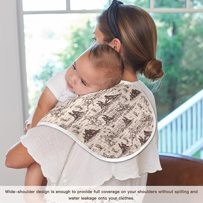 Western Baby Muslin Burp Cloths Set of 2 American Cowboy Muslin Washcloths Cute Milk Spit Up Rags Soft Newborn Towel Burp Cloth Bib for Unisex Boys and Girls, 22 x 11 Inch