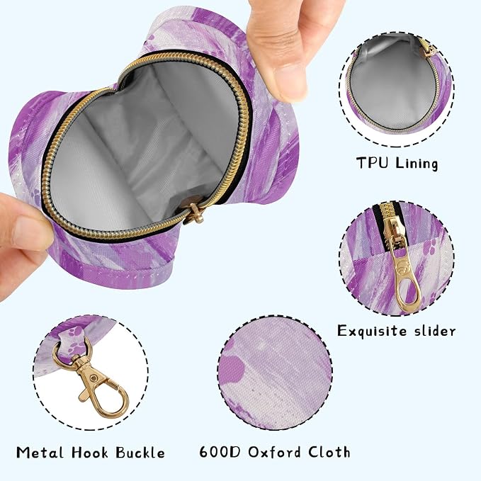 Pacifier Holder with Clip Pacifier Case for Diaper Bag Round Baby Pacifier Pouch Box Bag Portable Lavender Pawprints Stripes White Purple
