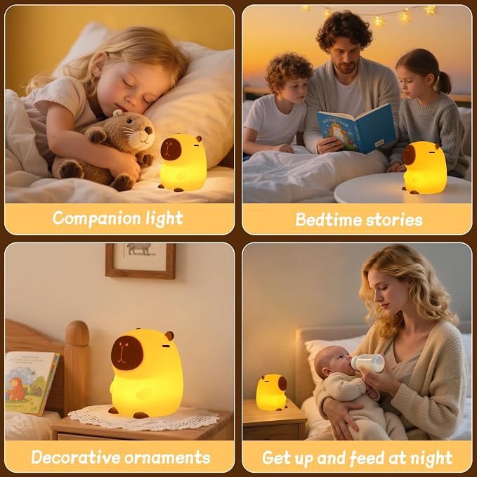 Rytinazzz Silicone Night Light for Kids, 50H Long Battery Capybara Lamp, Gift for Kids, Rechargeable Tap Control, Soft Dimmable Nursery Light