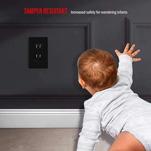 ENERLITES - SI8831-BK-SL Screwless Decorator Wall Plate Child Safe Outlet Cover, Size 1-Gang 4.68" H x 2.93??L, Unbreakable Polycarbonate Thermoplastic, SI8831-BK, Glossy, Black