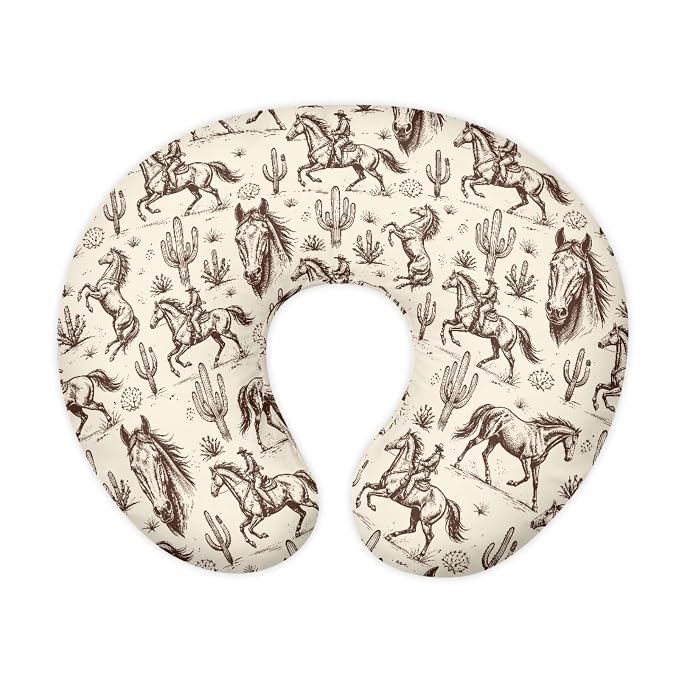Jeiento Cartoon Western Cowboy Horse Nursing Pillow Cover for Mom Soft Comfortable Breastfeeding Feeding Pillow Slipcover for Newborn,Zipper U-Shape Pillowcase Decor