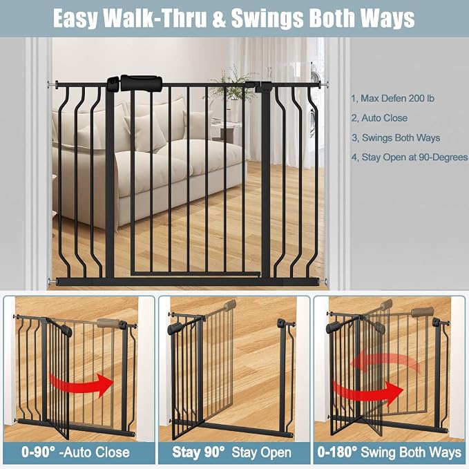 Extra Wide Baby Gate Black 53-57.5 Inch Wide Walk Through Pressure Mounted No Drill Long and Large Tension Metal Gate for Dog and Toddler