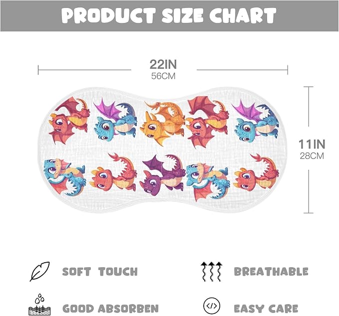 vvfelixl Muslin Burp Cloths Cute Little Dragons Baby Washcloths for Baby Girl Boys 2 Pack
