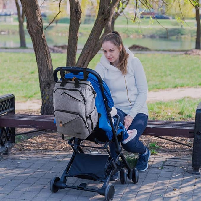 Hap Tim Diaper Bag Backpack,Large Capacity Travel Back Pack Maternity Baby Nappy Changing Bags, Double Compartments with Stroller Straps,Waterproof,Grey (US7340-G)
