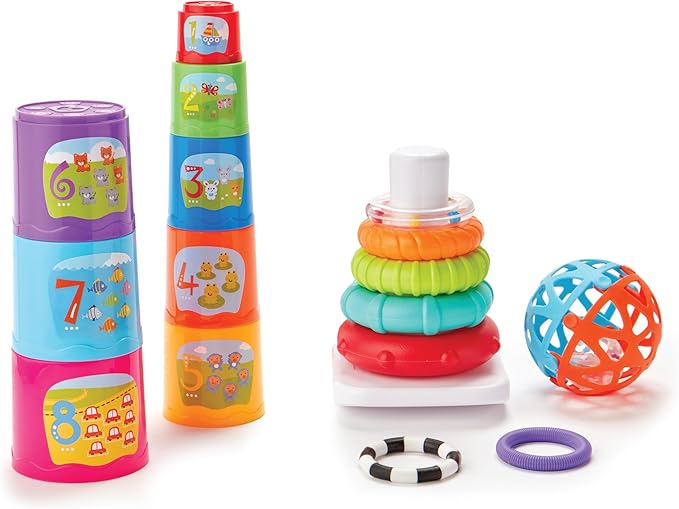 Kidoozie | Little Learner’s Trio | Baby’s First Activity Toy Set for Infants & Toddlers with Sensory, Stacking & Cause & Effect Play, Early Learning Ages 6+ Months