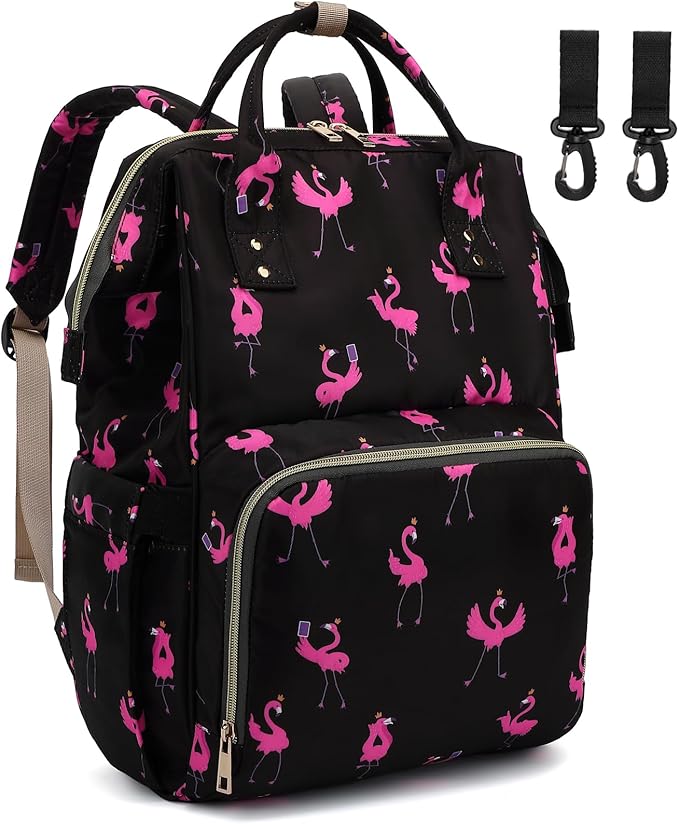 Flamingo Baby Diaper Bag Backpack for Women, Large Capacity Waterproof Maternity Travel Nappy Backpacks with Stroller Straps