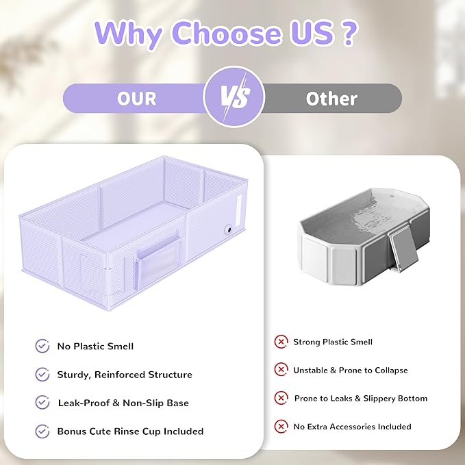 Collapsible Baby Bathtub, Foldable Toddler Bath Tub with Chick Pattern Bath Rinse Cup, No Assembly Portable Travel Bathtub for 6M-5Y, Ideal for Shower, Travel Essentials & Baby Registry Gift
