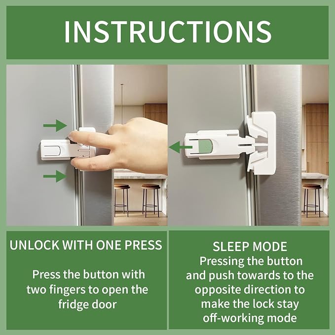Child Proof Refrigerator Door Lock, Baby Safety Fridge Door Latches, One Handed Operation, No Tools Need or Drill (White1)