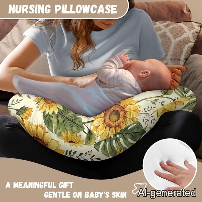 Sunflower Nursing Pillow Cover for Baby Boys Girls, Breastfeeding Pillow Slipcover Cushion Cover, Soft Fabric Fits Snug On Infant, Fits for Nursing Pillow Newborn