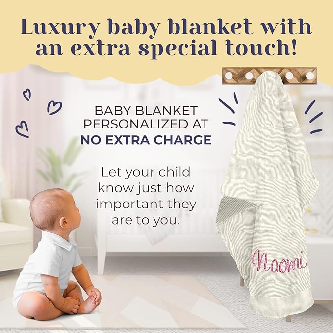 Custom Monogrammed Baby Blanket - Personalized Newborn Gift, Knit Cotton All Year Round