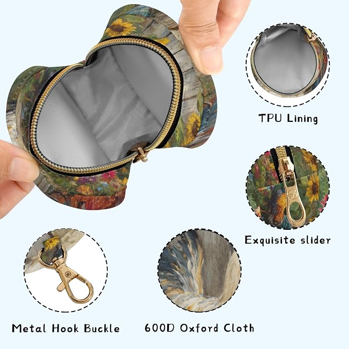 Pacifier Holder with Clip Pacifier Case for Diaper Bag Round Baby Pacifier Pouch Box Bag Portable Oil Pattern Roosters Sunflower