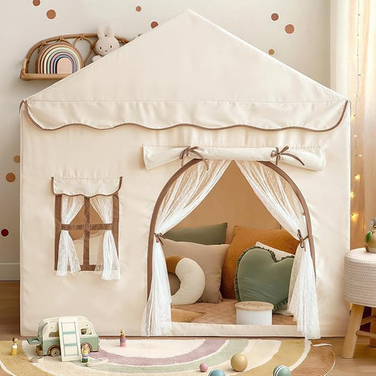 Kids Play Tent with Double Door Children's Playhouse Tents - Portable Fantasy Adventure Castle for Boys and Girls, Kids Tent with Mat, House Toys for Boys Girl Birthday, Christmas House Gift