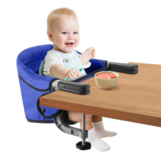 Fast Table Chair Hook on Chair Clip on Table Clamping Chair Portable Heavy Duty Feeding Seat, Fold-Flat Storage, Attach to Table Removable Travel Chair for Babies and Toddlers (Bright Blue)