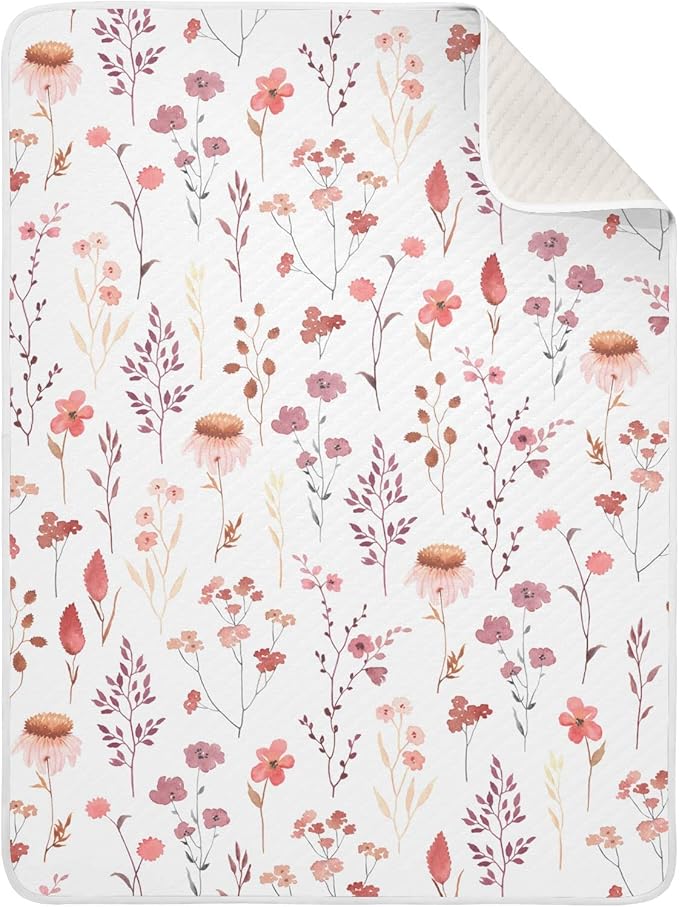 Ollabaky Wildflowers Watercolor Baby Blanket for Boys Girls, Cotton Toddler Newborn Swaddle Blanket for Stroller Crib Nursery Receiving Blanket Infant Unisex 30"x40"
