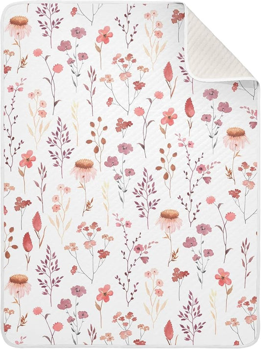 Ollabaky Wildflowers Watercolor Baby Blanket for Boys Girls, Cotton Toddler Newborn Swaddle Blanket for Stroller Crib Nursery Receiving Blanket Infant Unisex 30"x40"