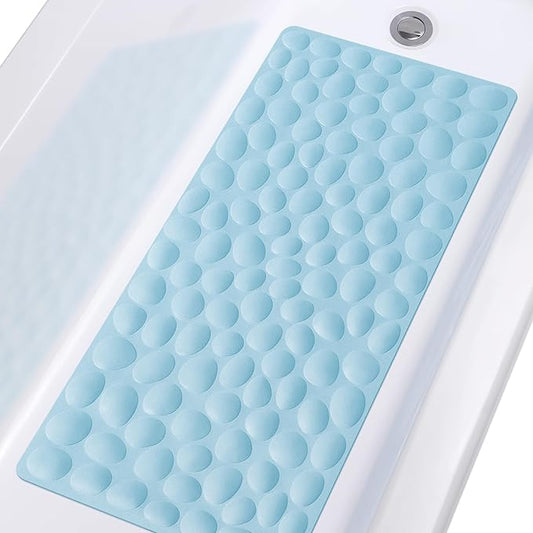 Non-Slip Bathtub Mat OTHWAY Soft Rubber Bathroom Bathmat with Strong Suction Cups (Lake Blue, 16x31.5 inch)