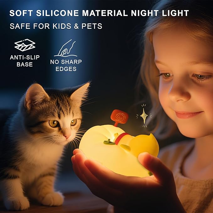 Duck Night Light for Kids, 3 Brightness Levels LED Nursery Lamp Dimmable & Rechargeable, Duck Silicone Lamp for Bedroom/Nursery,Room Decor Lamp Gift for Adult Toddler/Boys/Girls Yellow