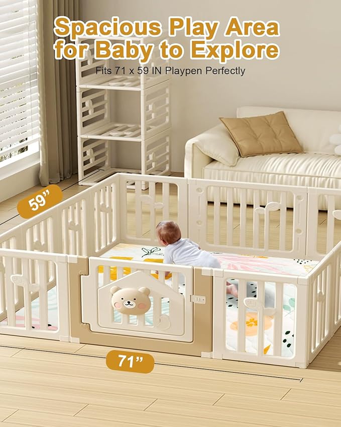 TINYHARBO Premium Foam Baby Play Mat 71x59 ??Removable & Machine Washable Cover, Extra Thick Padding Playpen Mat, Non-Slip Crawling Mat, Easy to Clean for Infants, Toddlers & Babies