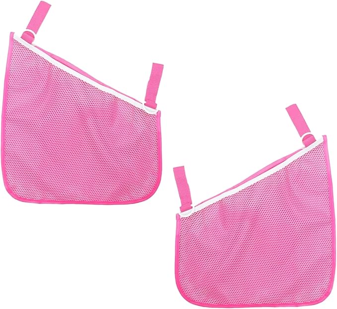 Alovexiong 2 Pack Universal Stroller Organizer Bag, Side Sling Cargo Stroller Net, Non-Slip and Adjustable Straps Storage Mesh Bag for Baby Accessories, Mesh Cargo Net for Stroller Storage - Pink