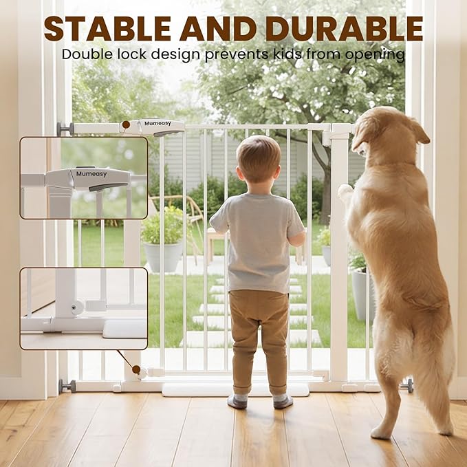 Baby Gate with Door, 26-40" Auto Close Dog Gate Indoor for Stairs Doorways, Easy Install Pressure Mounted Pet Gate, Easy Walk Through Child Safety Gate for the House, White