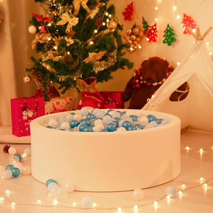 GOGOSO Ball Pit Balls for Toddler, Baby Plastic Playballs Kids Soft Pastel Pelotas Non-Toxic BPA-Free Pearl Blue+Light Blue+White 50 Balls