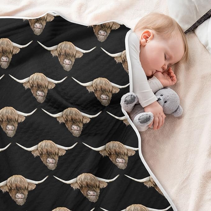 Ollabaky Scottish Highland Cow Head Baby Blanket for Boys Girls, Cotton Throw Blanket Swaddle Blanket for Crib Stroller, 30"x40", Unisex
