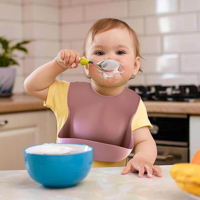 Silicone Baby Feeding Bibs ??Waterproof, BPA-Free, Soft & Adjustable with Crumb Catcher ??Easy to Clean