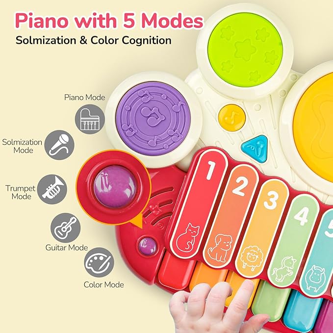 3 in 1 Musical Toys for Toddlers 1-3 Piano Xylophone Drum Set Toys for 1 2 3 Year Old Girls Birthday Music Instruments Baby Learning Developmental Sensory Toys Toddler Toys Age 1-2 2-3
